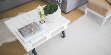 White Table with Green Plant