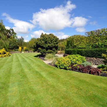 Lawn well kept and mowed once a week, edging and weed whacking. Bush trimming, mulch, weeding.