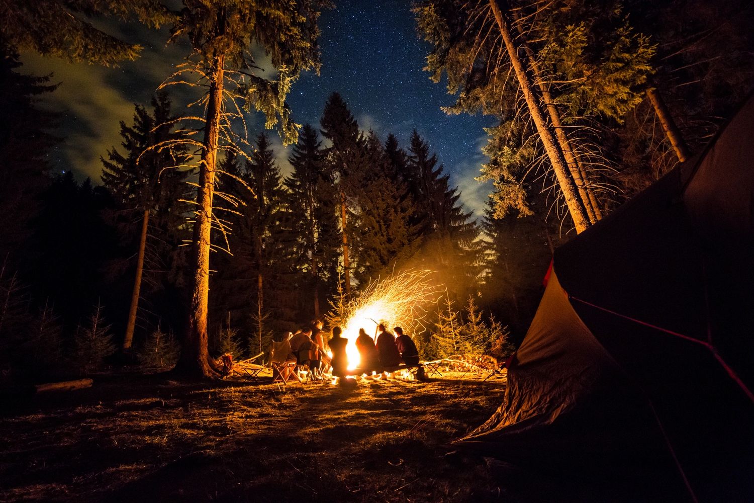 group of veterans camping together