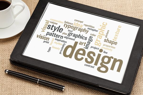 PHOTO: A tablet with a word cloud displayed that is referencing graphic design terminology.
