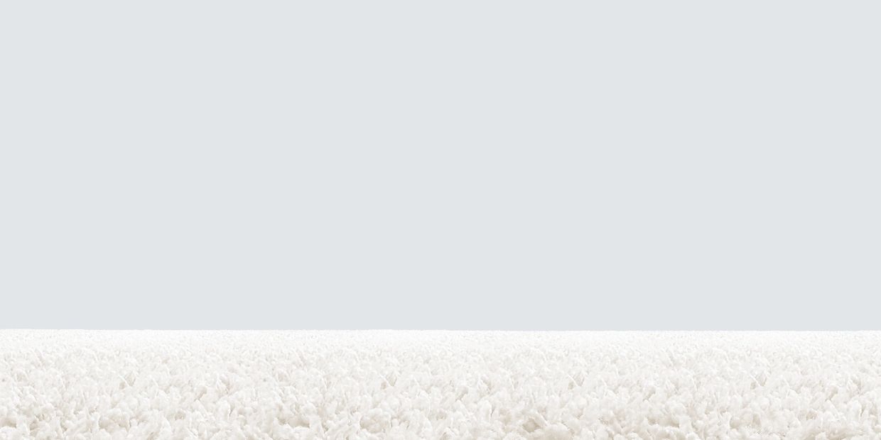 Close-up of soft, white shag carpet fibers against a light gray background.