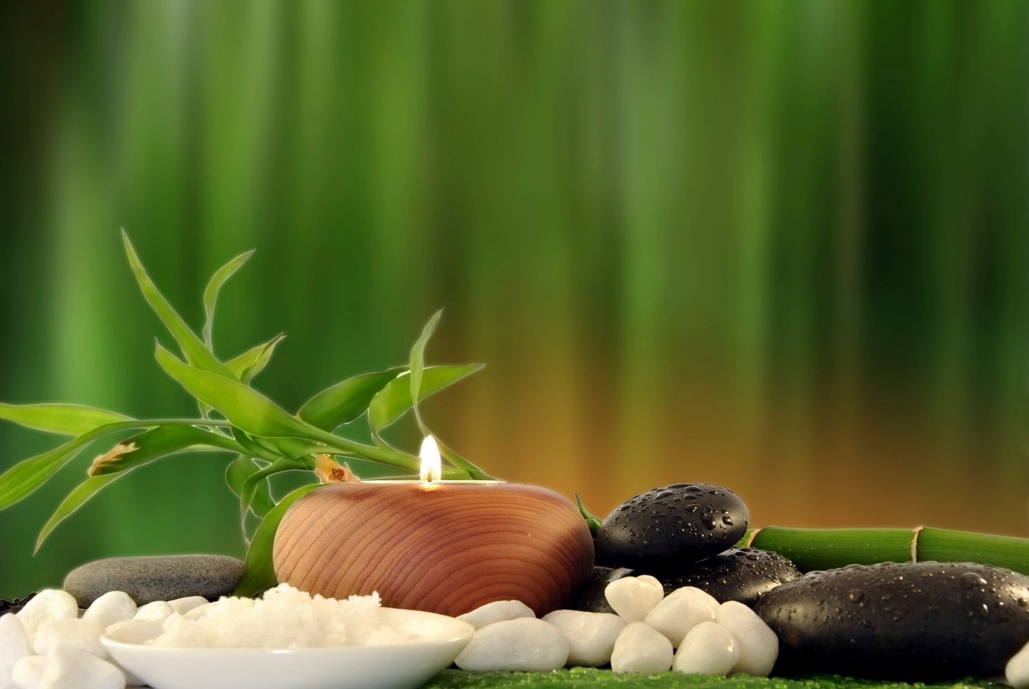 Serene bamboo wellness setting with natural elements