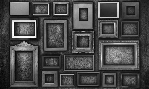 Random empty frames on a wall. 