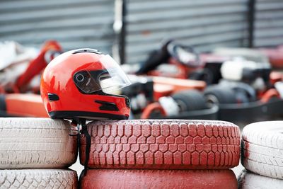 Motorcycle helmet on tires