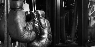 boxing gloves black and white picture