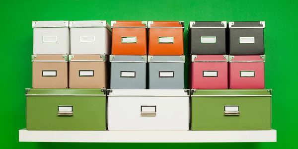 Organized shelf, box storage, neat and organized