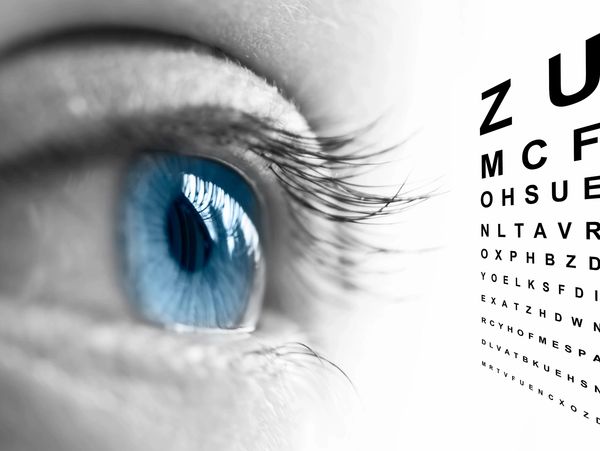 Healthy eye looking at an eye chart