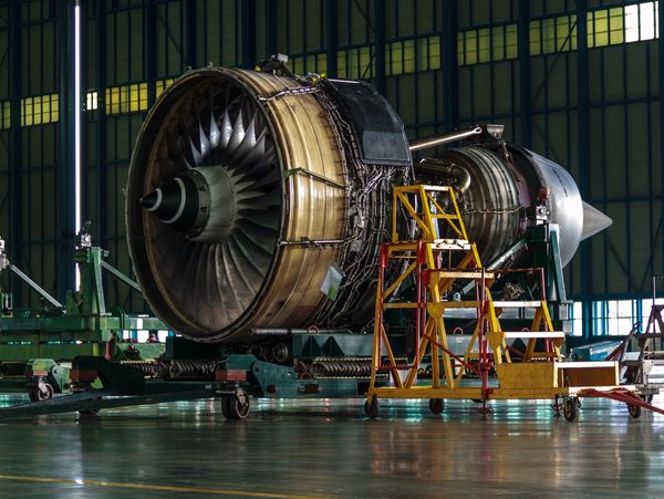 A plane engine under construction