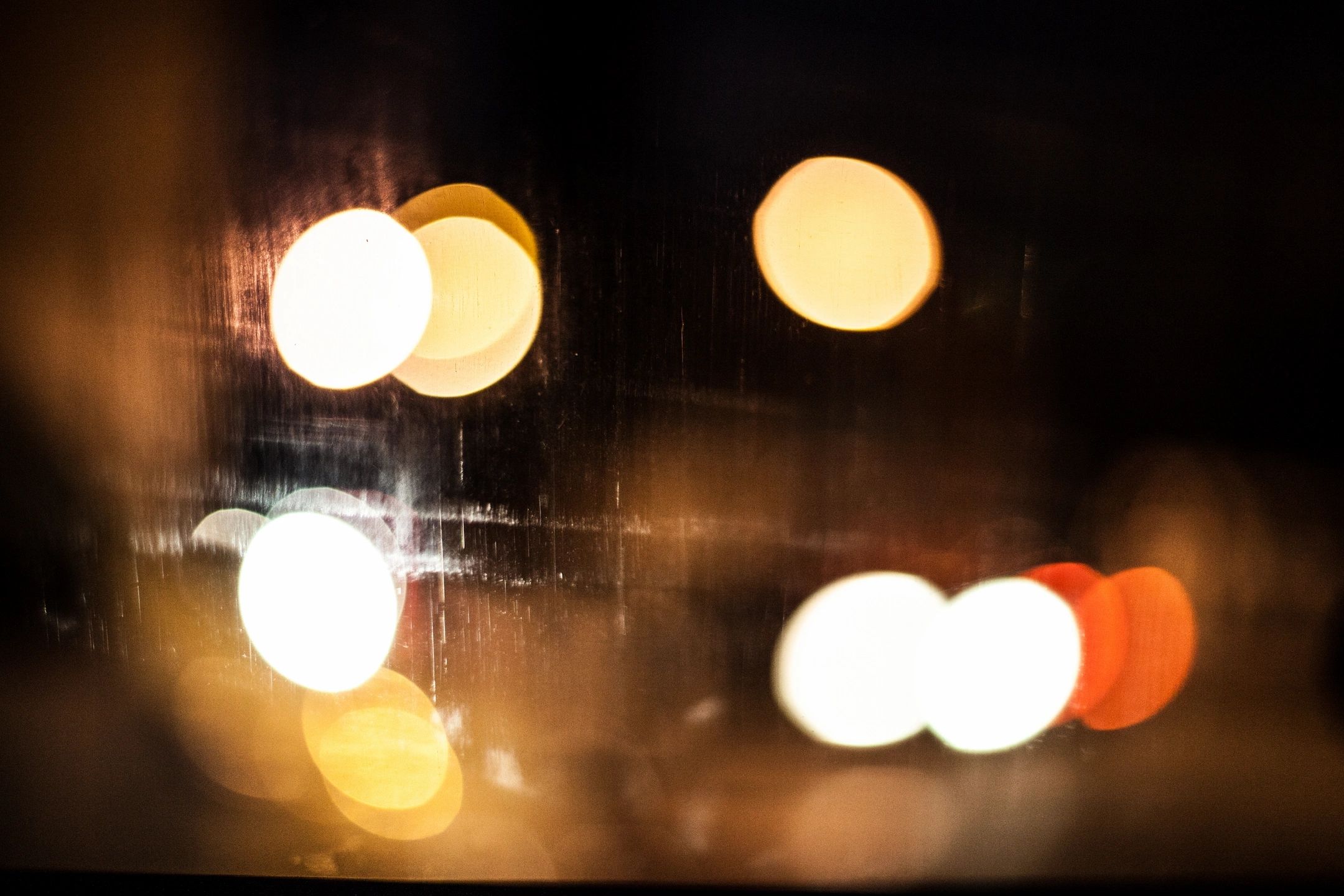 Blurred night lights creating a bokeh effect.