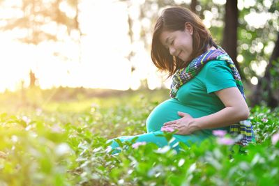 Pregnant mother in summer meadow