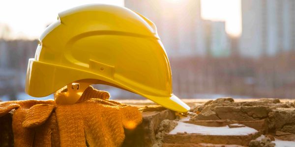 a hard hat on a building site
