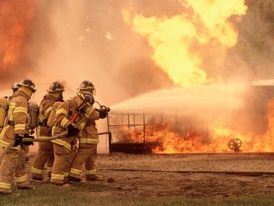 Firemen in an ongoing fire operation