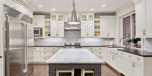 Kitchen with white cabinets