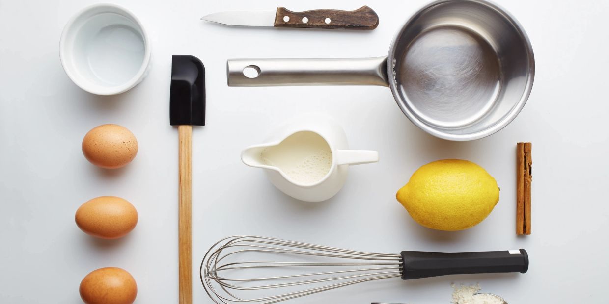 Ingredients and tools neatly arranged for baking.