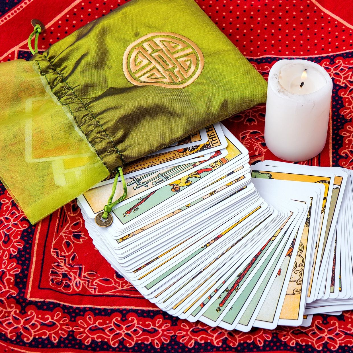 Tarot Cards set up for a party. Tarot card reader at as a party activity