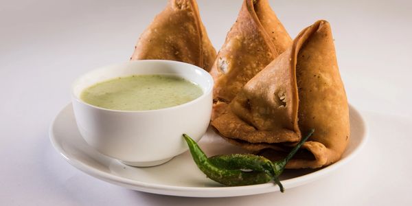 Samosa and Coriander chutney for evening snacks / quick bites