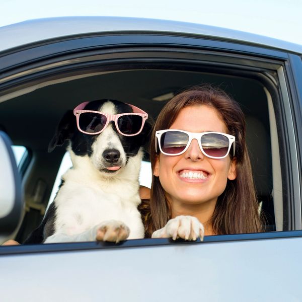 lady and dog wearing sunglasses