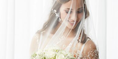 closeup shot of bride with a smile 