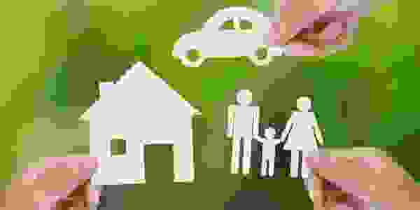 Family, car, and house paper cut out