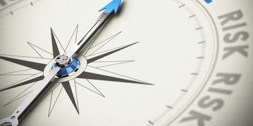 Compass needle pointing towards the word 'RISK'.