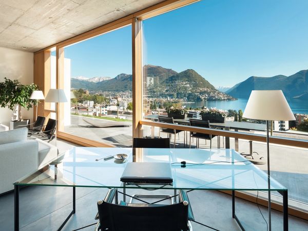 Stunning water view from the living room of a modern condo