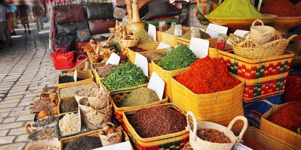 Variety of spices at a market.