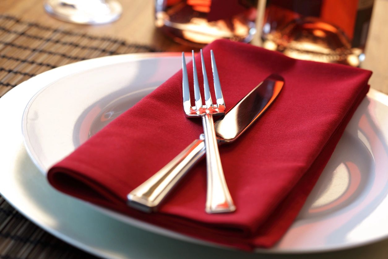 Fork And Knife On Red Napkin In Lake Benton Minnesota Dining Establishment