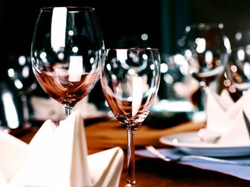 Fine dining wine glass setting 