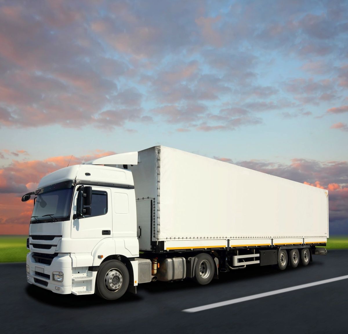 Aerial view of truck convoy on Delhi highway