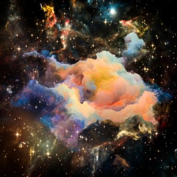 Colorful nebula in outer space filled with stars.