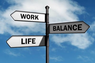 sign with work life balance pointing in different directions