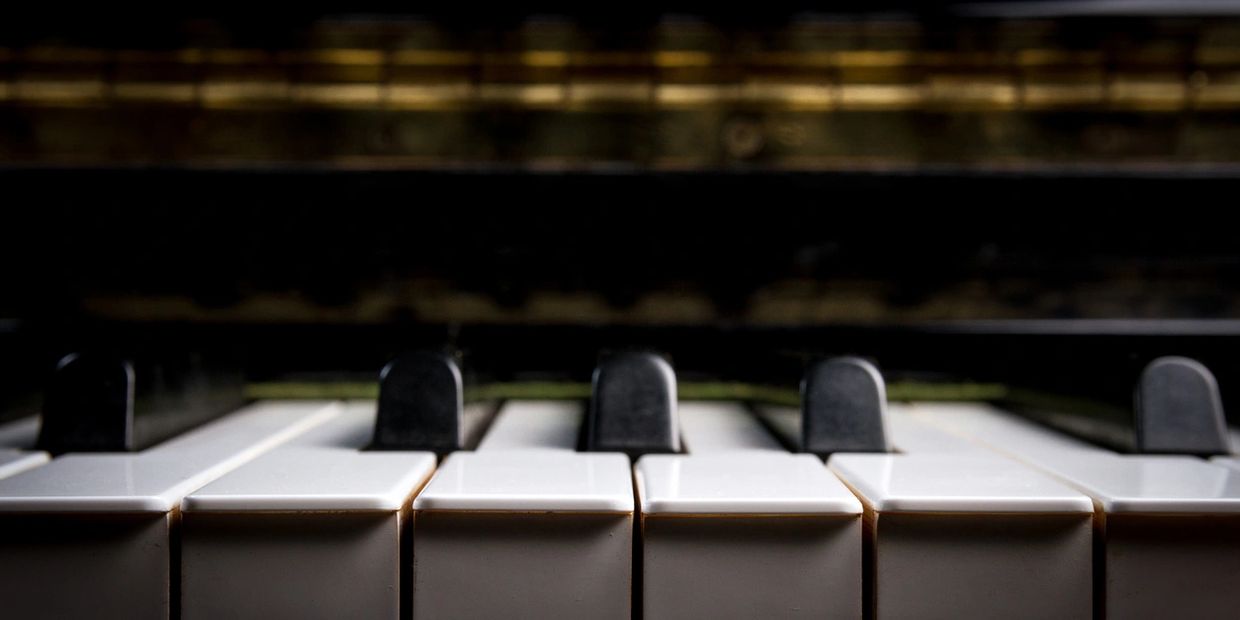 Close-up of piano keys.