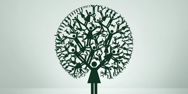 A tree made of interconnected human figures forming a circular shape.