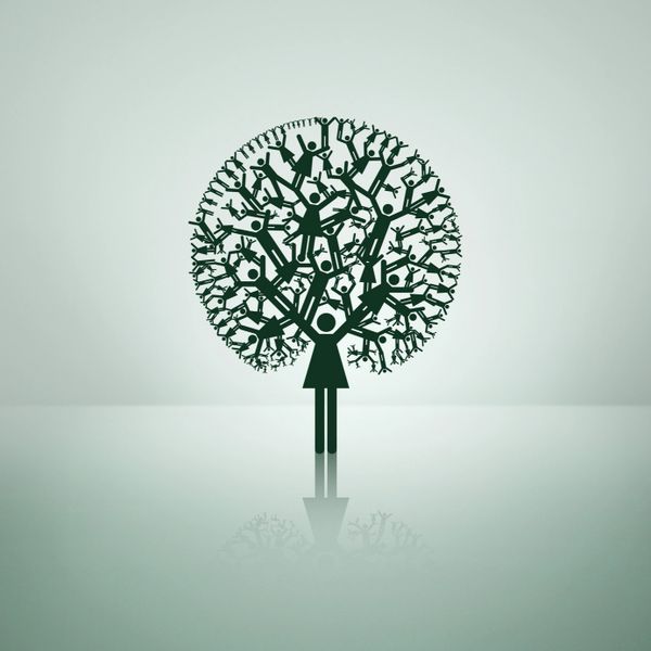 Tree made of human figures growing from a single person.