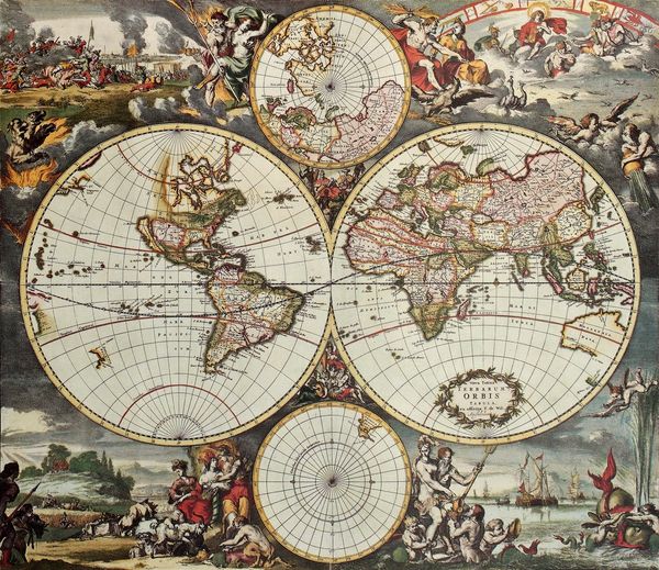 Old Map_World Hemispheres_Frederick De Wit_Amsterdam_1668 . 