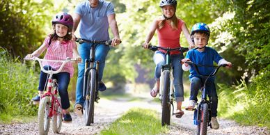 Family on bikes