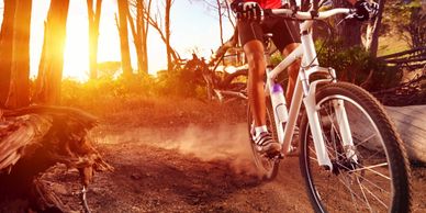 Mountain Biker on dirt trail.