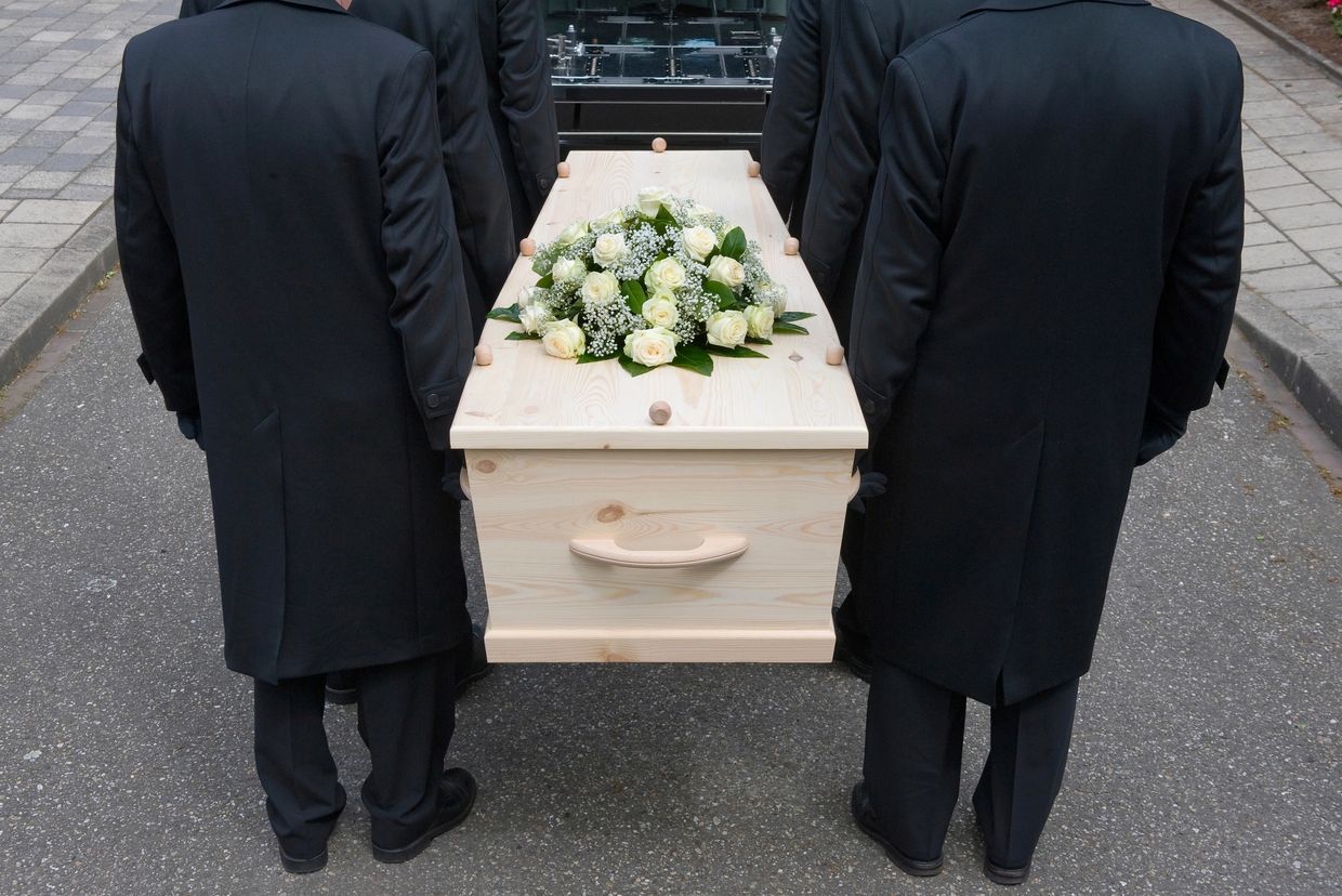 The traditional pine box for a Jewish funeral service.