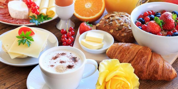 finger foods, pastry, fruit, cheese, tea, coffee, hot chocolate
