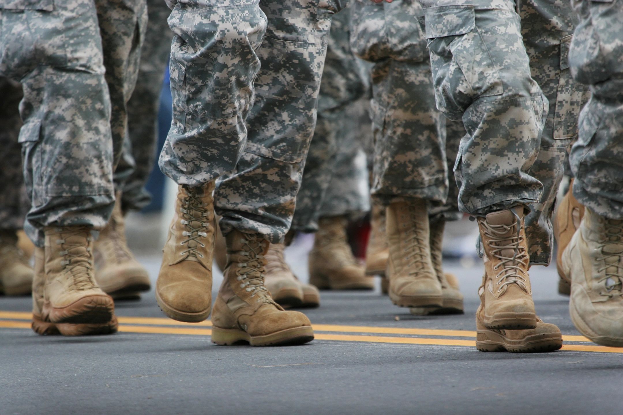 Closeup shot of the legs of the soldiers