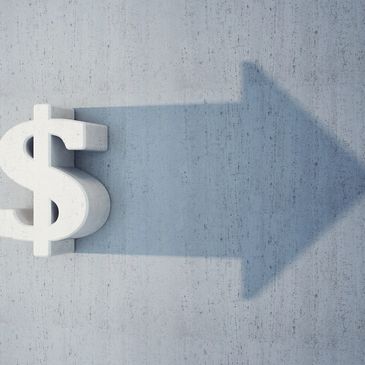 Money symbol with arrow as the shadow. 