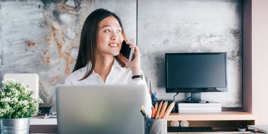 work, woman, phone, laptop, business, smile, happy