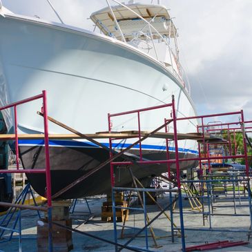 Yacht on shore for boat repair.  