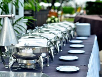buffet station, catering, hot meals, outside, service, style,  dining, chafing dishes, formal