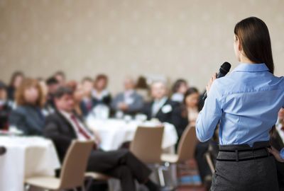 Speaking at an event
