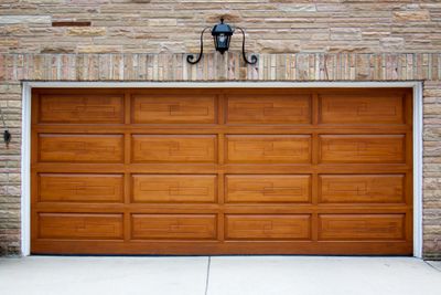 decorative wood garage door with long panels