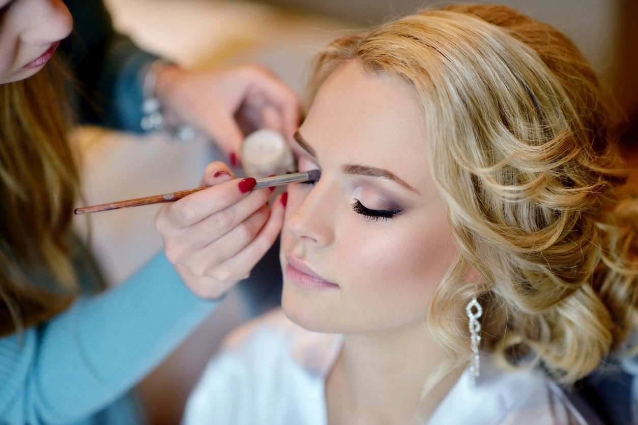 A bride having her Bridal Makeup done in Malta, using phoera Cosmetics Malta products 