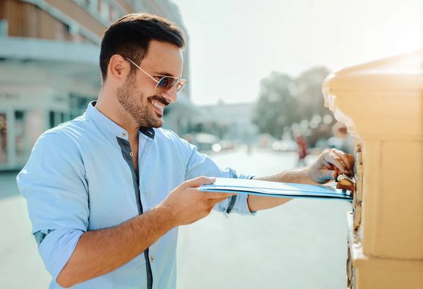 Guy put letter in mailbox.