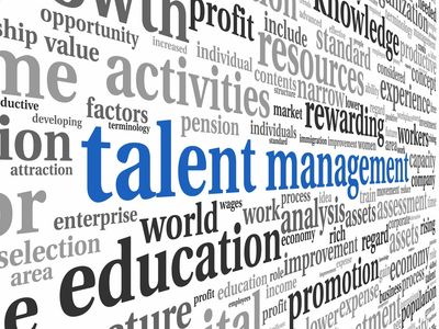 Word cloud featuring terms related to talent management and education.
