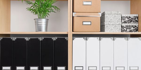 Boxes organised neatly on shelves